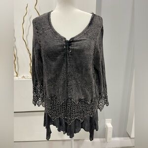 Elegant Black Lace-Up Blouse
